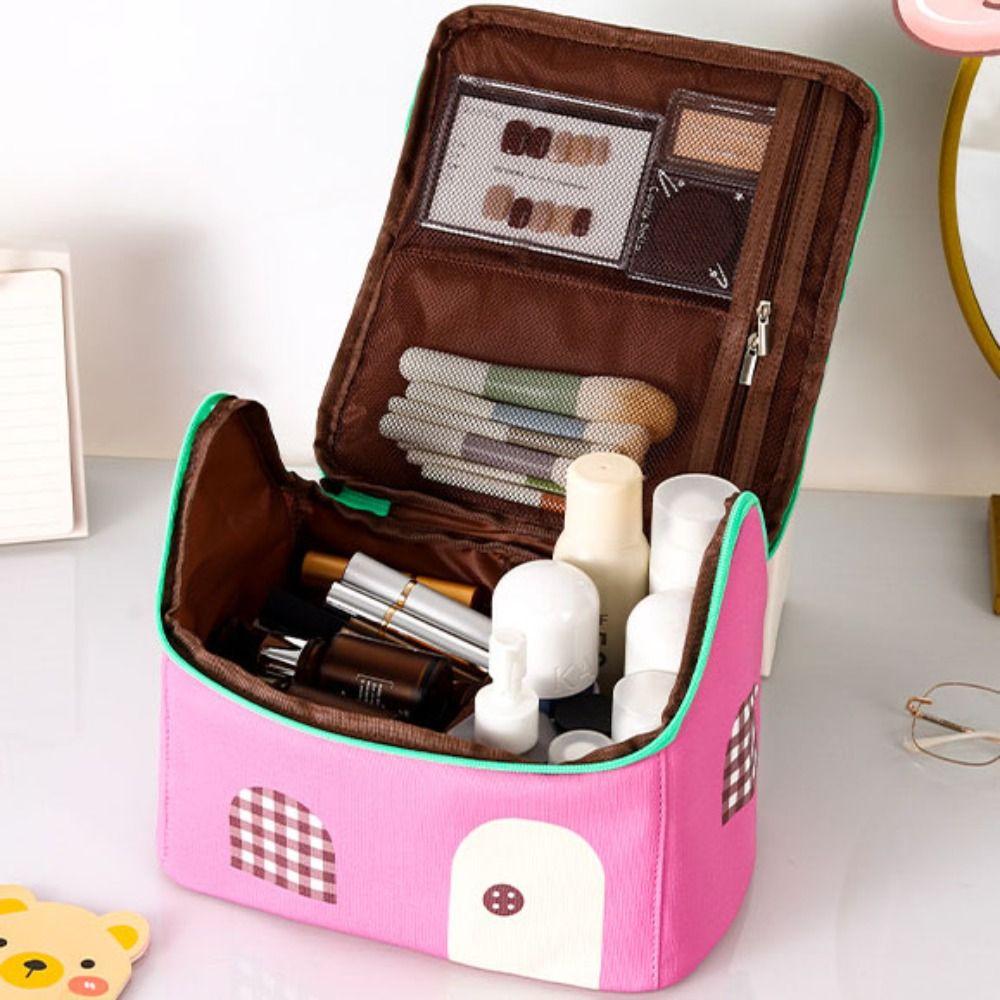 Kawaii Handheld Cosmetic Case House-shaped Toiletry Storage Bag Cute Cabin Makeup Bag  Ladies
