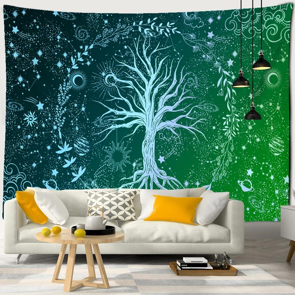 Kleurrijk Levensboom Wandkleed Wanddecoratie Natuurlandschap Hippie Tapijt Psychedelische Hekserij Esthetiek Kamer Woondecoratie
