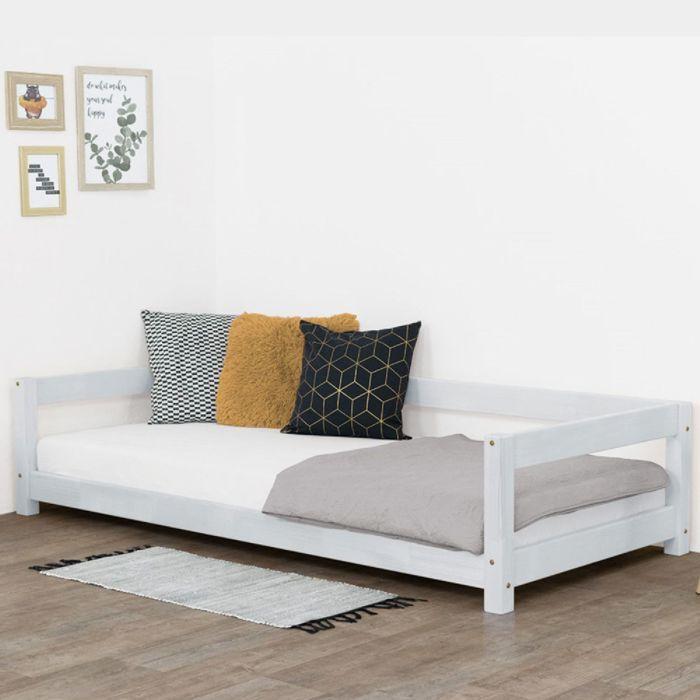 Lit enfant - BENLEMI - STUDY - 90 x 180 cm - Bois massif - Gris clair