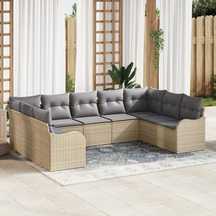 Ensemble de canapé de jardin 9 pièces vidaXL avec coussins en poly rattan beige, Canapé de jardin 2 places vidaXL avec 3345860