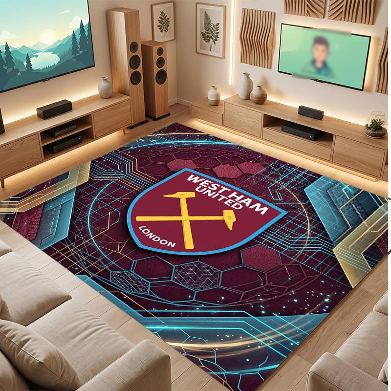 Tappeto in Velluto di Cristallo con Stampa del West Ham United Football, Comodo Assorbente d'Acqua Antiscivolo Tappeto per Pavimenti Interni