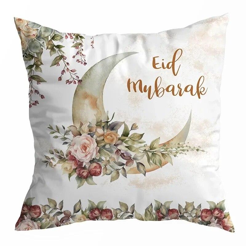 Ramadan Decoration 2024 Mubarak Cushion Cover Cotton Eid Mubarak Islamic Muslim Happy Eid Mosque Pillowcase Party Supplies
