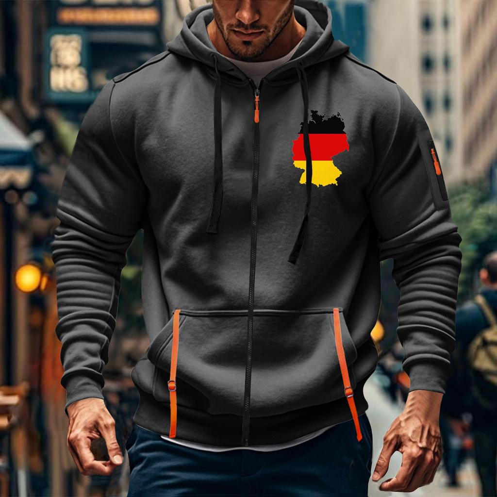 Herren Sport Casual Hoodie Hoodie Cardigan Reißverschluss Multi-Pocket Hoodie Mantel