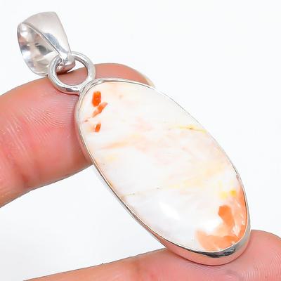 Pendentif en argent sterling 925 fait à la main en scolécite orange naturelle 2,17" w1G76