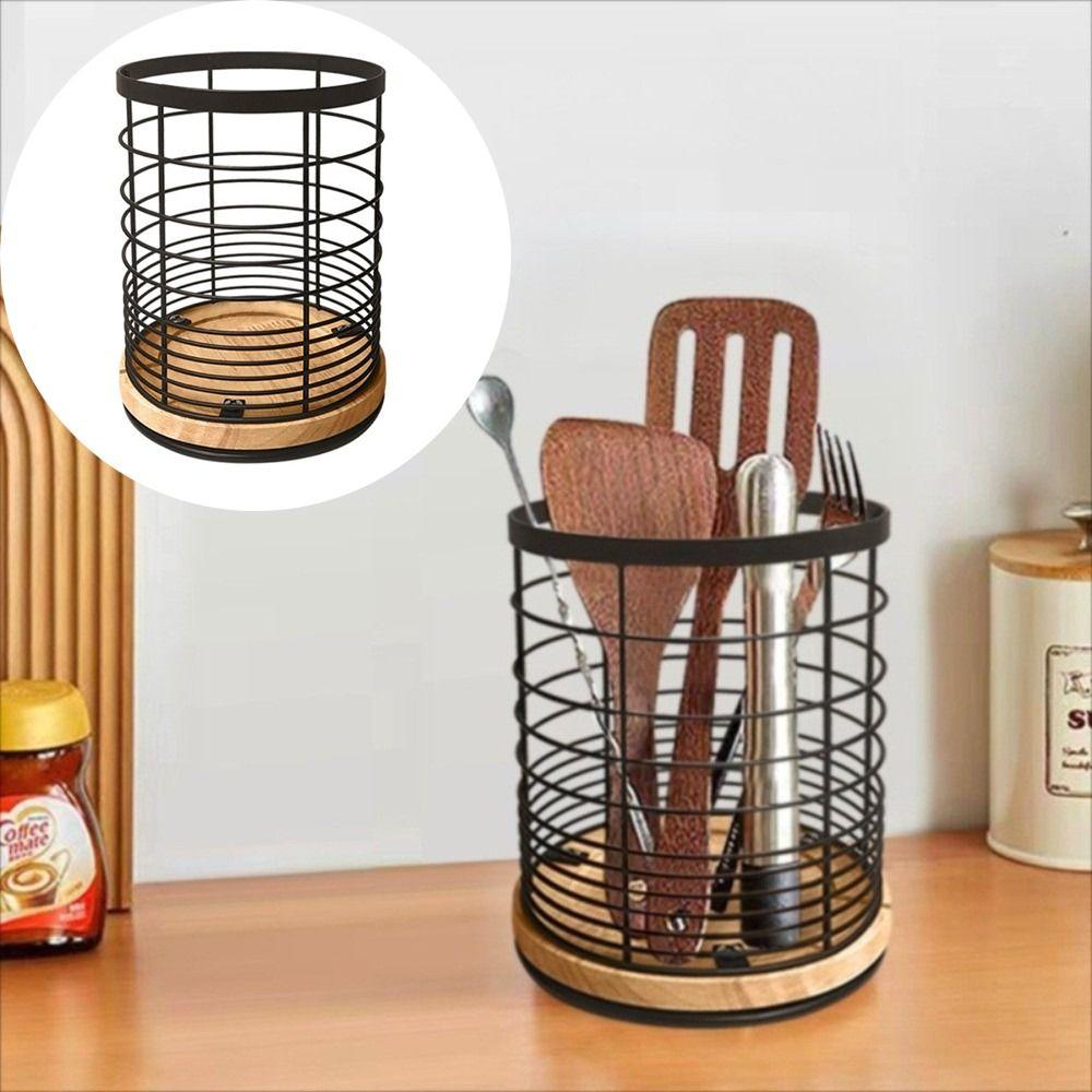 Wooden Base Kitchen Storage Bucket Drainage Hole Cooking Utensil Rack  Kitchen Storage