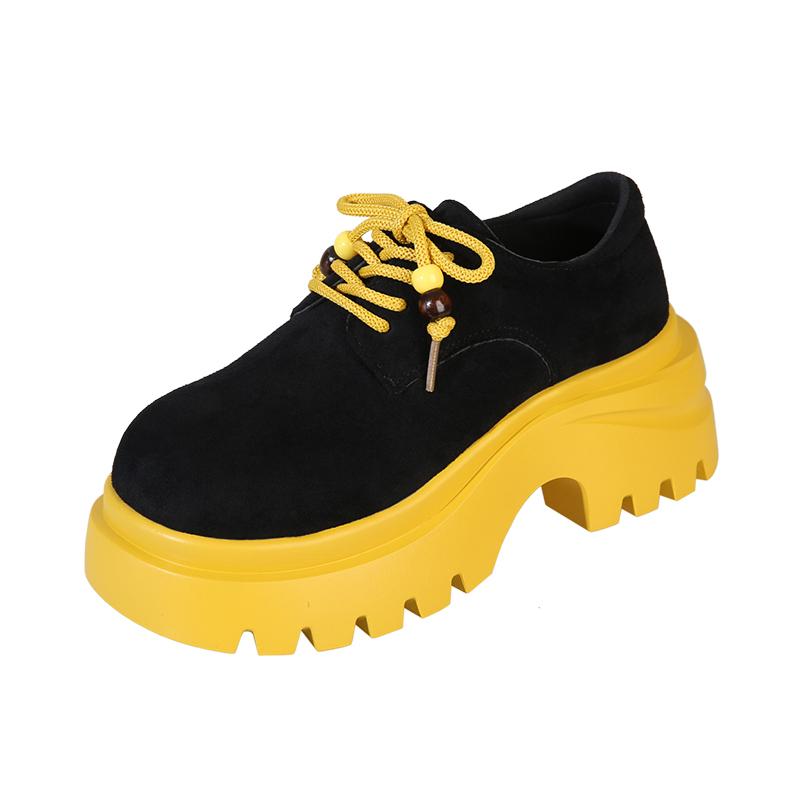 

Модные осенние новые туфли на блочном каблуке, женская мода, круглый носок, замшевые на шнуровке, на платформе, нескользящие, низкие 35 чёрный