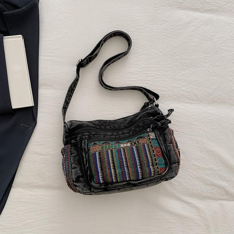 Vintage Denim Embroidered Tote Bag Women's Large Capacity Shoulder Handbag