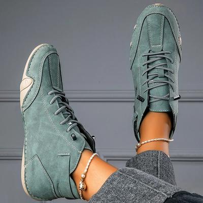 Damen Nude Stiefel Leder Modisches Schnürdesign Bequeme Weichsohlige Schuhe Tägliche Aktivitäten Spazierengehen Reisen Hohe Schuhe