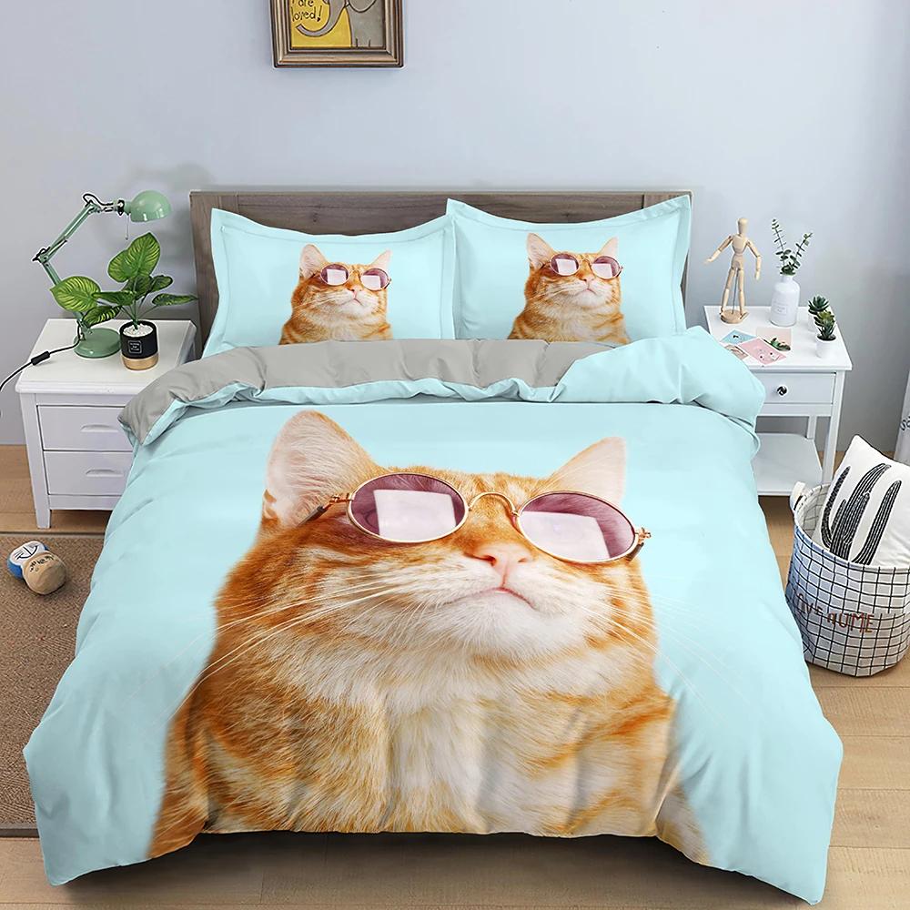 3D zvířecí vzor Sada povlaků na přikrývku Sada povlečení se vzorem roztomilé kočky Polyesterový povlak na přikrývku King Twin Single Size Domácí Textilní Kotě