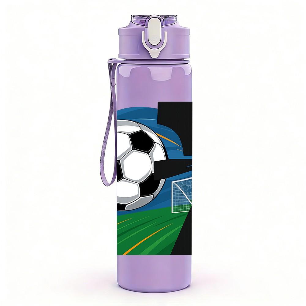 1PC Soccer Seven Field Graphic 750ml Color Plastic Sports Water Bottle Leakproof Flip Straw Lid Suitable for Sports Office Home Use