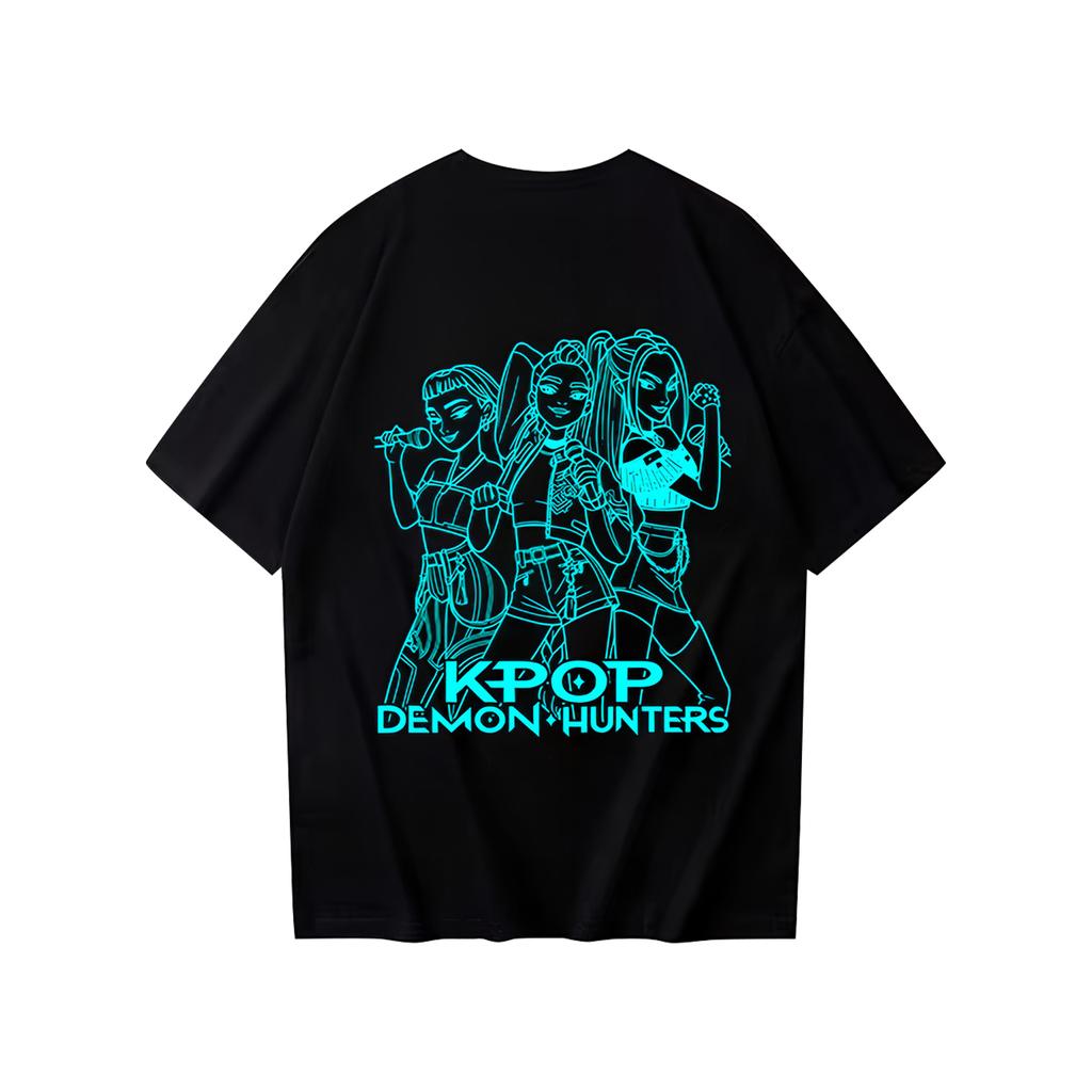 Women's Casual Cotton Luminous Print T-shirt Round Neck Pullover Short Sleeve Top