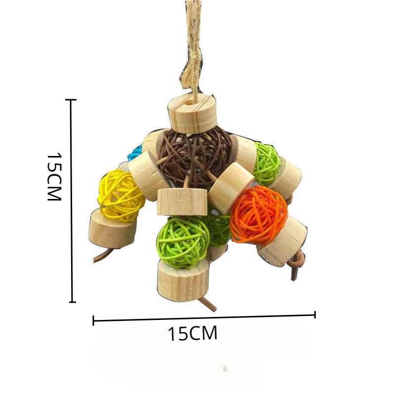 Parrot Bird Toys Pet Bird Chew Toy Suspension Hanging Bridge Chain Block Knots Tearing Toy Multicolored Rattan Ball Cage Decor