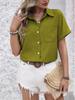 Women's Casual Pure Cotton Lapel Short Sleeve Shirt with Pocket