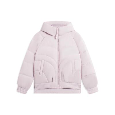 Li Ning Sports Fashion Series Solid Color Logo Print Loose Hooded Long Sleeve Down Jacket Women Outerwear Lotus-Pink-Purple AYMS030-3