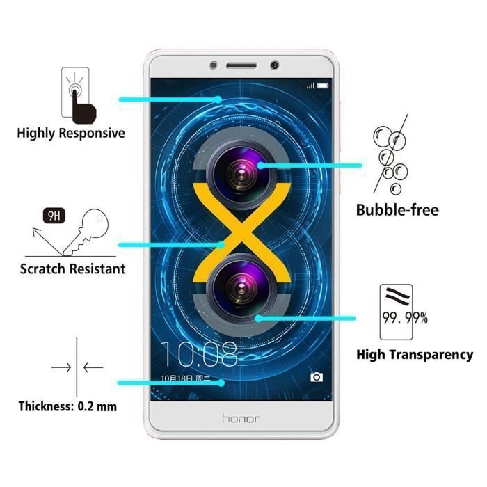 Screen Protector - Phonillico® - HUAWEI HONOR 6X - Tempered Glass - Ultra Resistant - Transparent