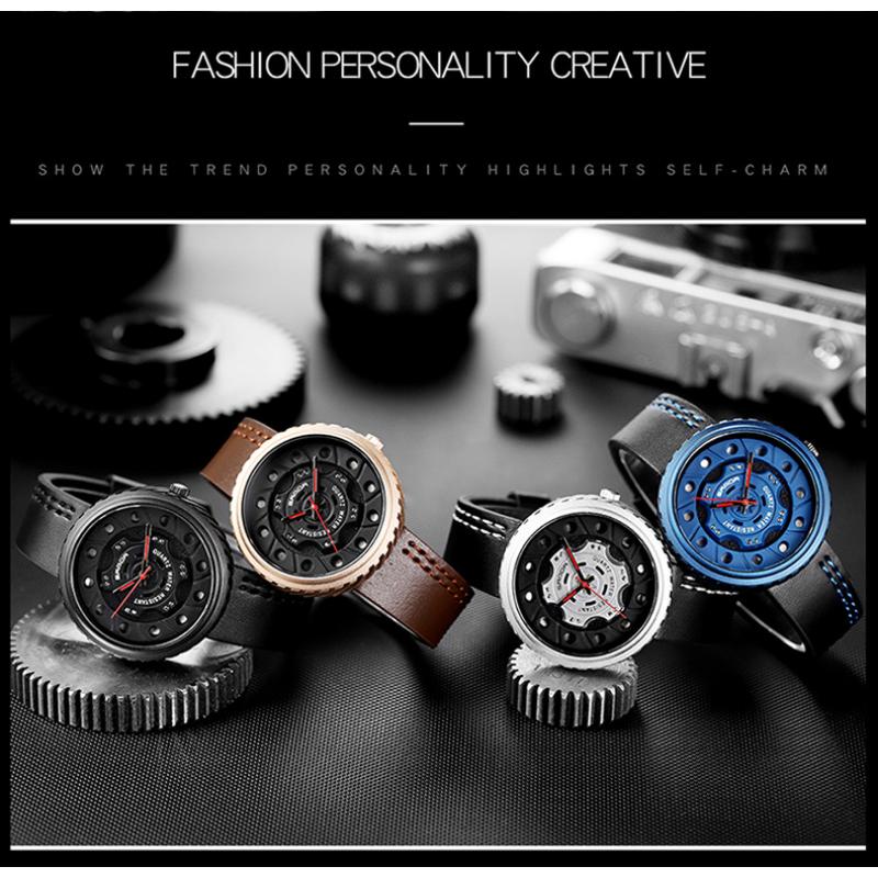 New Watch Men's Belt Business Quartz Watch Hollow Large Dial Fashion Personality Trendy Watch