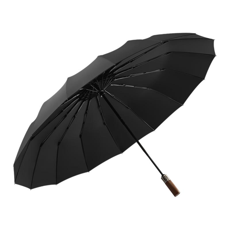 Ten-bone Three-fold Automatic Umbrella, Bumping Cloth Fabric, Oversized Solid Wood Handle, Retro Men's and Women's Three-fold Umbrella