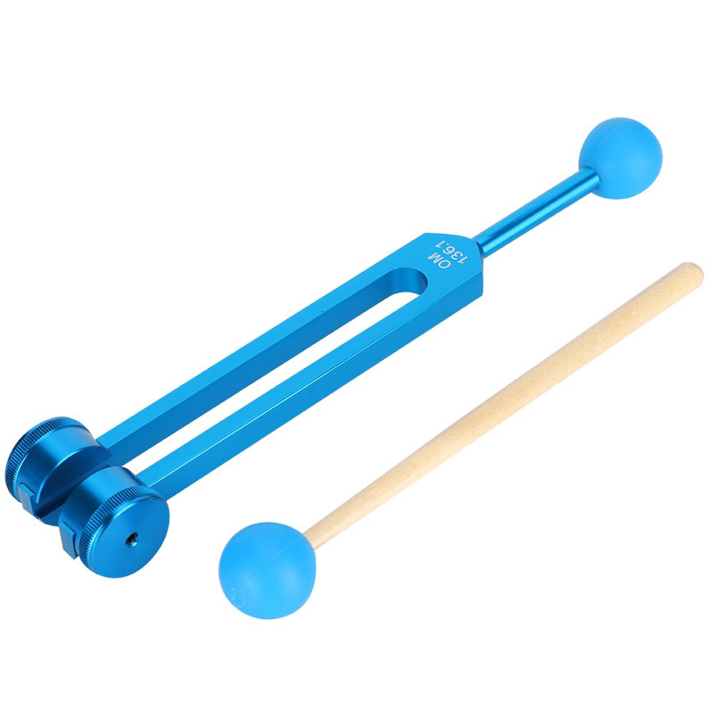136.1HZ Aluminum Alloy Tuning Fork Wood Hammer Ball Sound Healing Therapy Tool Set