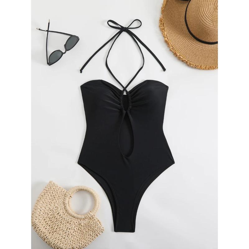 Sexy Halter Top Bikinis Bandeau Swimwear One Piece Women Swimsuit Female Bath Bathing Suit Swimming for Beach Wear Monokini