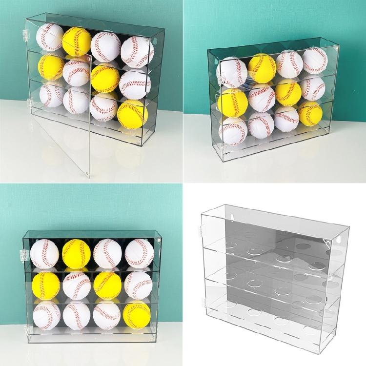 Space Saving Acrylic Sports Balls Display Stand Wall Mounted Clear Rack for 12 Slot Baseball Table Tennis Storage Box