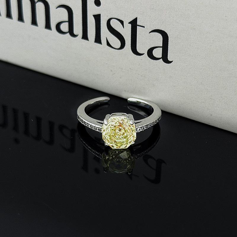 Atmospheric Luxury Colored Treasure Wings Flower Bow With Diamond Opening Ring Niche Stacked Ring Woman