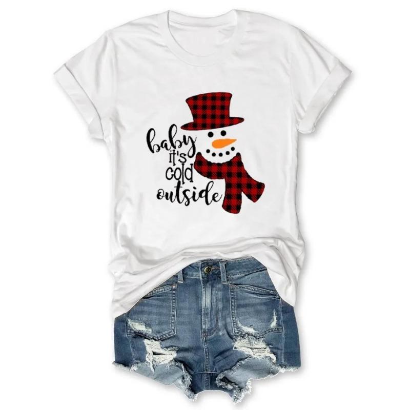 

Летний топ с круглым вырезом и 3D-принтом на рождественскую тематику, модная повседневная женская футболка с коротким рукавом XS