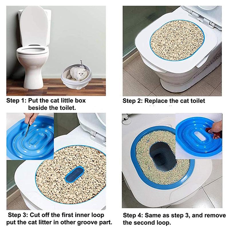 Katzen-Toilettentrainingsset Wiederverwendbare Welpen-Katzenstreumatte Katzen-Toilettentrainer Toilette Haustiere Reinigung Katzen-Toilettentrainingswerkzeug