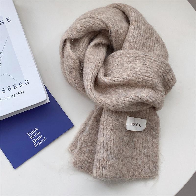 Green Knitted Scarf Women's Autumn and Winter White Korean Version Ins Solid Color New Student Warm Woolen Scarf