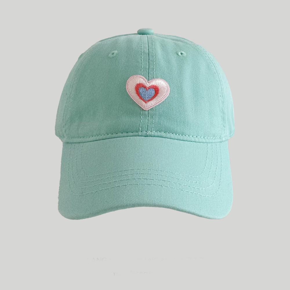 Korean Style Heart Embellished Baseball Cap Women Cotton Summer Sun Hat With Wide Brim