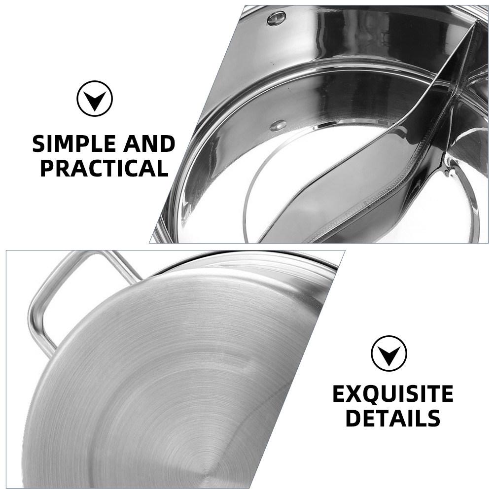 1Pcs Stainless Steel Hot Pot Basin Dual Compartment Shabu Pot with Vacuum Anti-Scalding Handle for Induction Gas Electric Stoves
