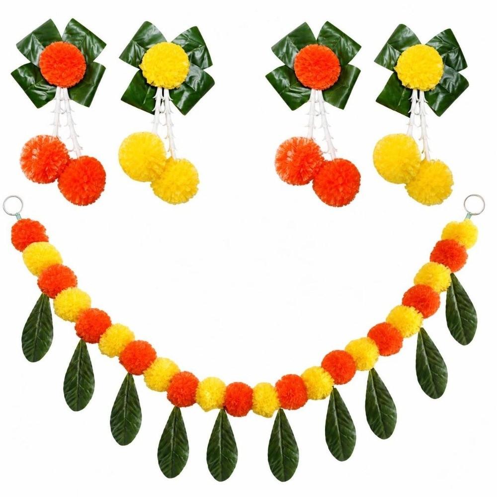 Long Strands Marigold Garland Colorful Artificial Flower Artificial Marigold Wreath Decorative Hanging Calendula Garland