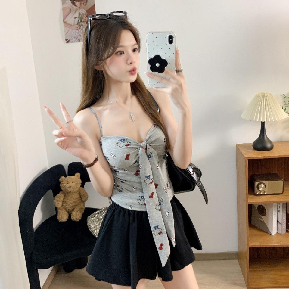 #Summer new sweet and spicy style kt printed sling vest, nun one-piece chest pad versatile top