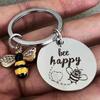 Nerezová ocel "Bee Happy" Gravírovaná klíčenka Dárkový doplněk