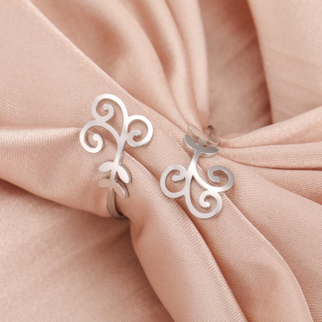 Filigree Flower Leaf Open Rings Women Stainless Steel Gold Adjustable Finger Ring Elegant Bohemian Jewelry Gift