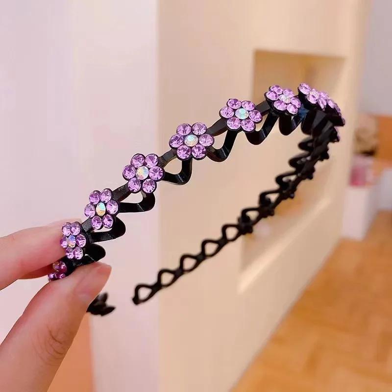 Non-slip Rhinestone Headbands Solid Wave Hairbands for Women Girls Bezel Hair Hoop Ladies Boutique Hair Accessories