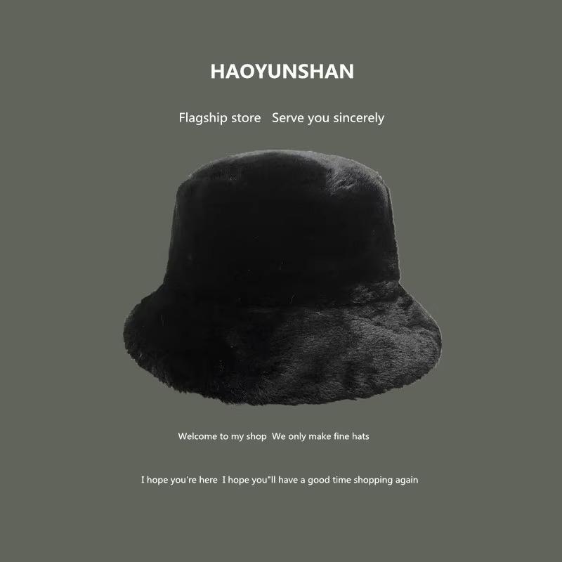 Korean Short Plush Fisherman Hat Thickened In Autumn and Winter Warm Versatile Bucket Hat Japanese Face-showing Small Basin Hat