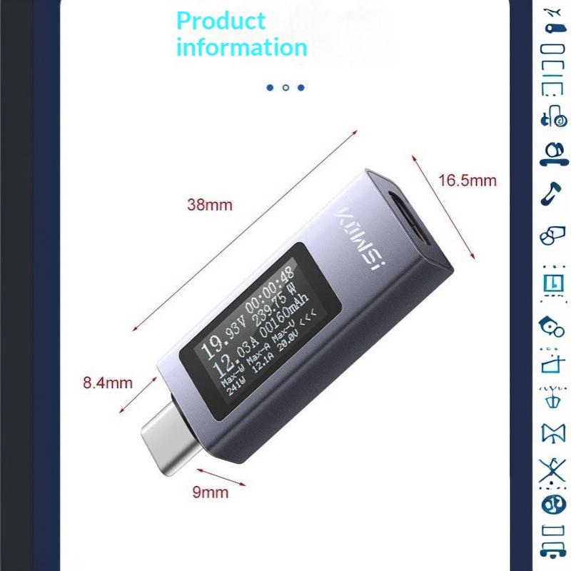 Typ-C Strom Spannung Kapazität Handy USB-Tester DC 4-30V 0-12A Leistungsmesser Tester PD Mobiler Stromerkennungs-Test