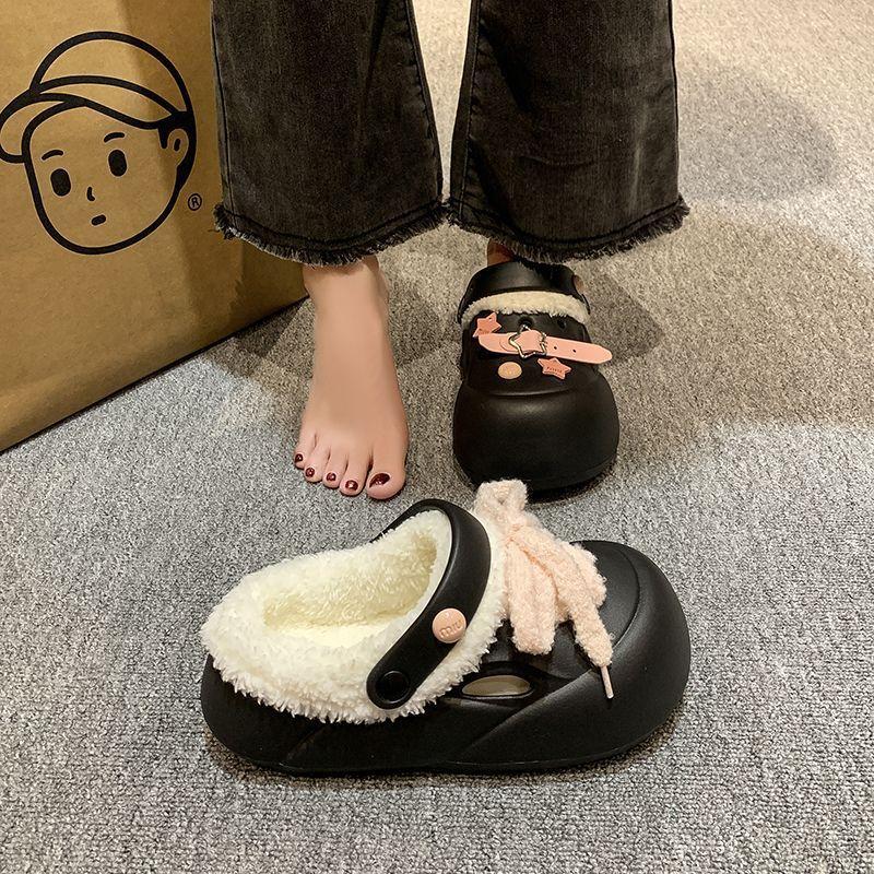 Baogen waterproof indoor warm and velvet two wear hole shoes for home comfort women's cotton slippers 2025 autumn and winter new models