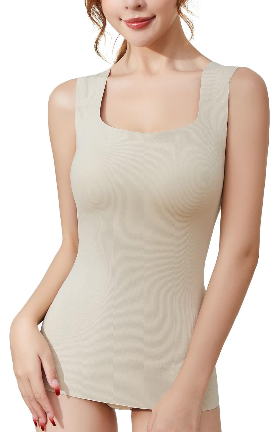 

PRESSLIM Бесшовный топ-бра в тонкий рубчик с чашками, майка-топ, камзол, нижнее белье (Размер XL/Песочно-бежевый) Женский бесшовный без косточек