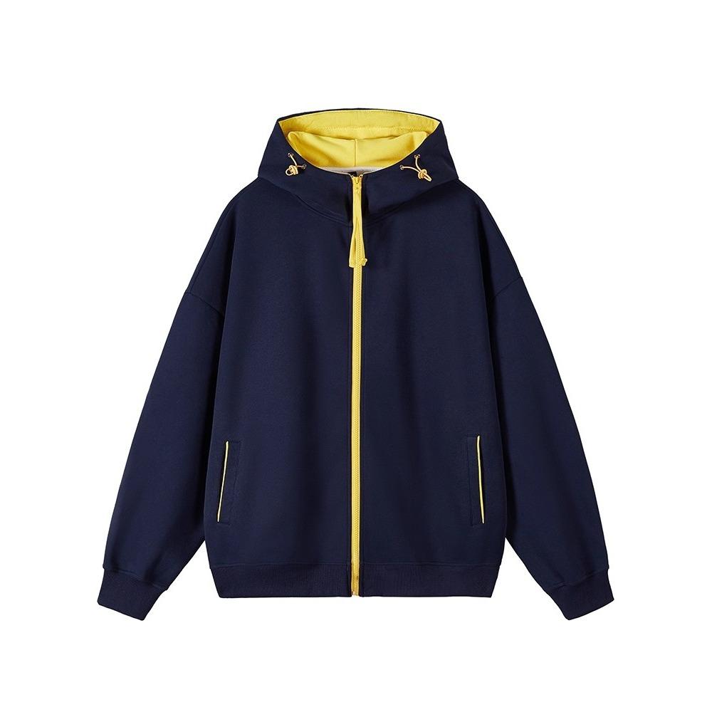 Американский кардиган-свитер на молнии контрастных цветов мужской осенний и зимний новый молодежный модный бренд с капюшоном свободный повседневный свитер мужской 3XL тёмно-синий 3430₽