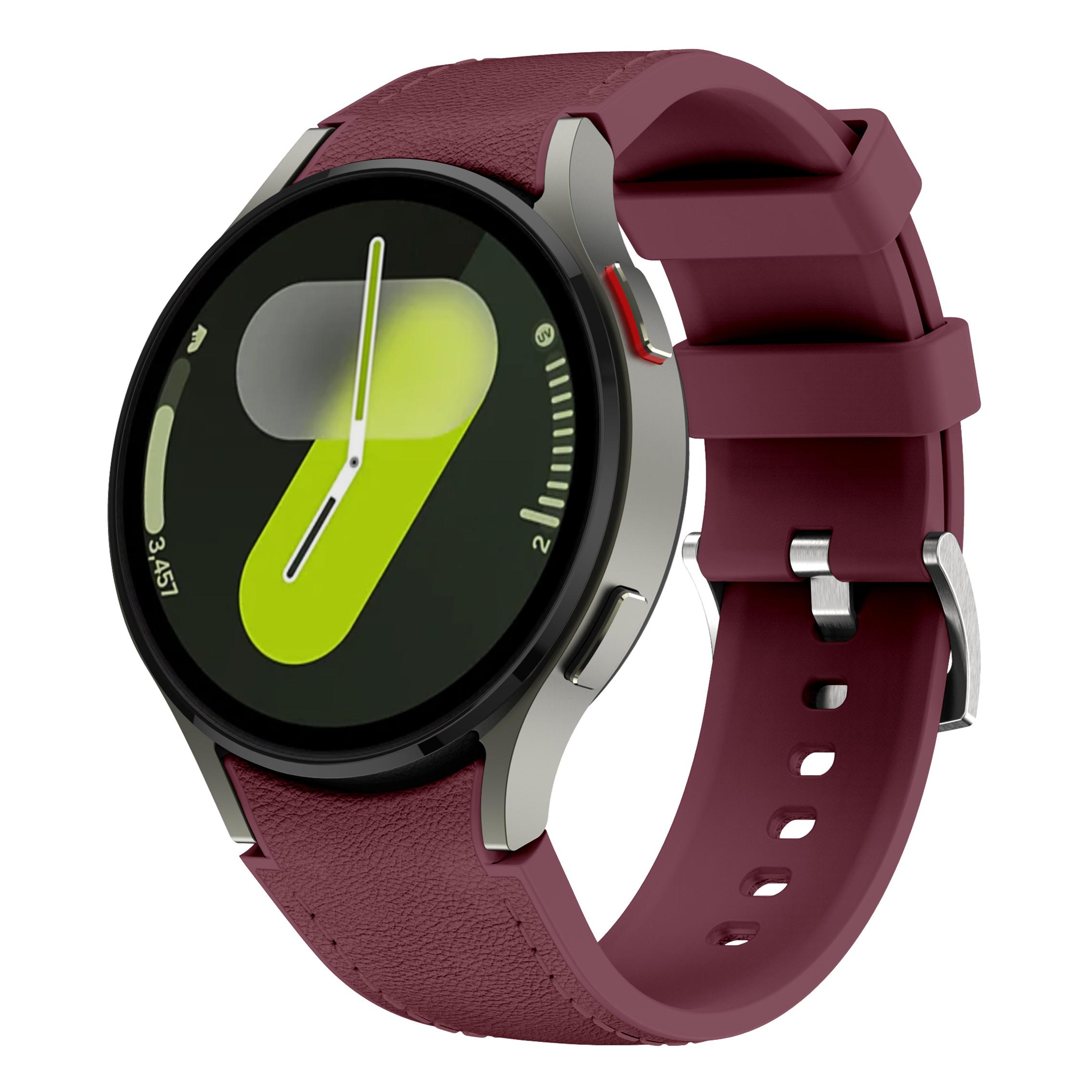 

No Gap Leather Strap for Samsung Galaxy Watch 7 6 5 40mm 44mm 43mm 47mm Watchband Bracelet for Galaxy Watch FE 5Pro 45mm 6 Classic 43mm 47mm вина червоного кольору