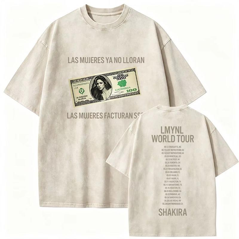 Retro Gewaschen Shakira LMYNL Welttournee 2026 T-Shirts Las Mujeres Ya No Lloran Doppelseitiger Druck T-Shirt Herren Damen Oversized T-Shirts
