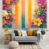 2D Colorful Floral Backdrop, Vibrant Flowers with Striped Background