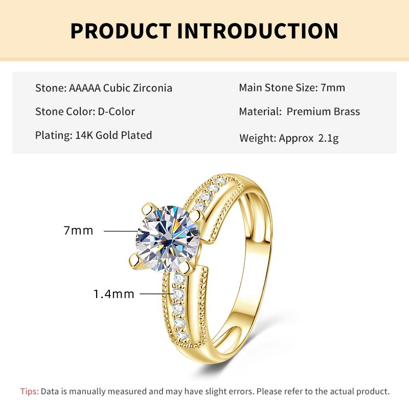 

Rrjzz 7mm 1.25CT Solitaire Round Cut CZ Simulated Diamond Engagement Rings for Women Classics Wedding Bridal Ring Jewelry Gifts US 5