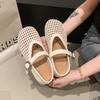 Hollow Fishing Net Crocheted One-word Strap Single Shoes Women's 2025 New Round Head Flat Ballet Shoes Woven Mary Jane