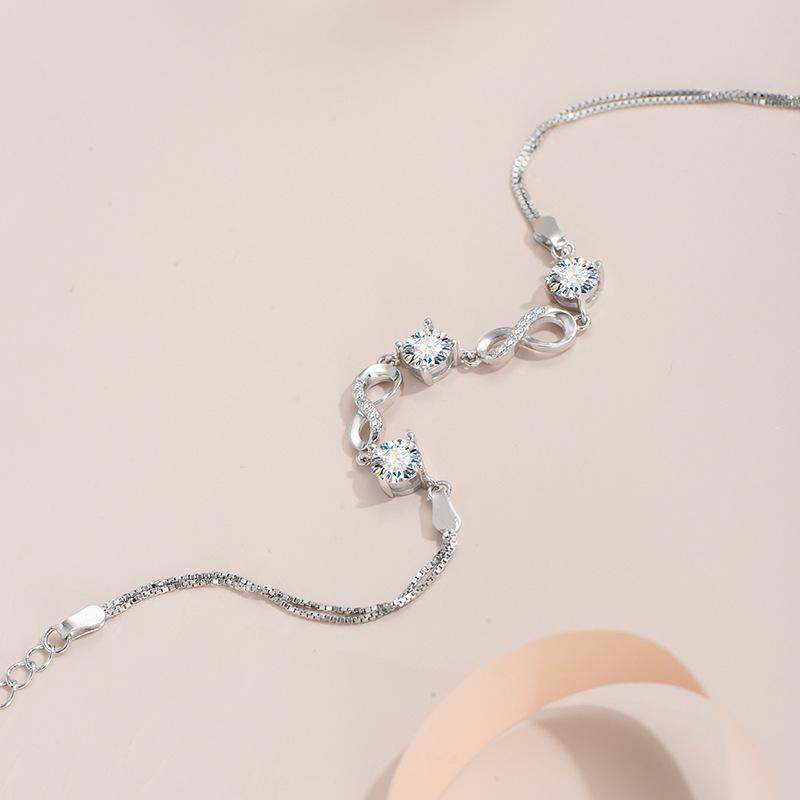 Pure Silver S925 Mosang Diamond Bracelet, Light Luxury and Simple, Small and Popular, Full of Stars, 8-character Bracelet for Girlfriend