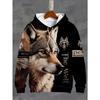 Herr 3D Vit Vargtryck Hoodie, Casual Långärmad Pullover med Dragsko Ficka, 100% Polyester Lätt Stretch Herrkläder
