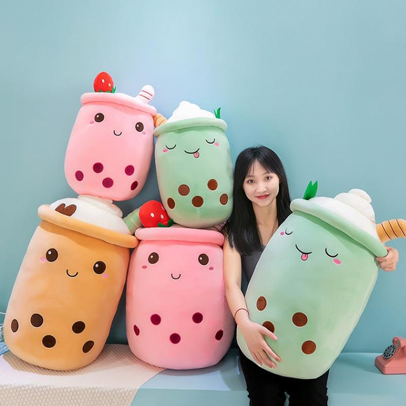 High Quality New Cartoon Kawaii Fruit Milk Boba Bubble Tea Coffee Stuffed Pillow Soft Kawaii Cushion Plush Toys PP Cotton Mesh