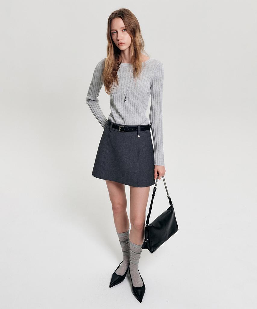 Lugkaeseuteu Ray Boat Neck Slim Knit_Light Grey
