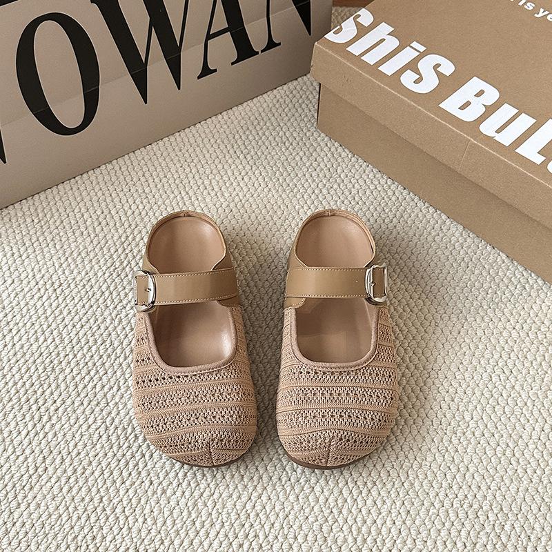 Woven hollow bag head half slippers women's outer wear 2025 new summer with skirt Mori versatile casual cool slippers